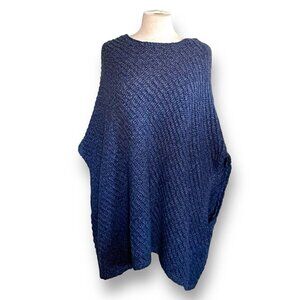 Banana Republic Womens Poncho Sweater Sz Small Blue Wool Blend Pullover Chunky